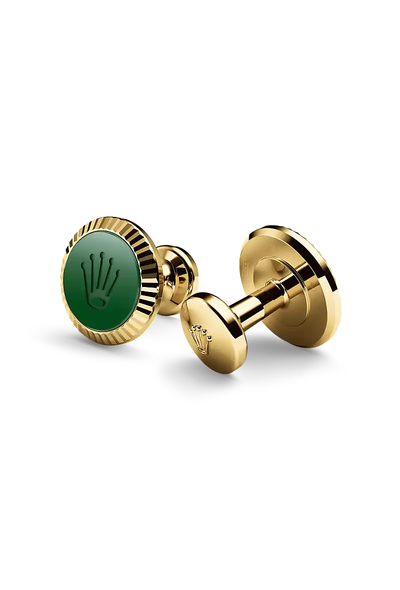 Gemelli “Zigrinatura” Rolex in oro giallo e ceramica, A1038 da Manì Boutique